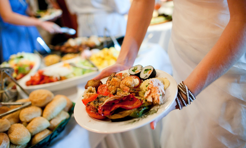 Wedding Buffet. Photo Provided by Migis Lodge on Sebago Lake