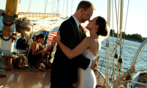 Wedding Couple on Board. Photo Provided by Portland Schooner Co.