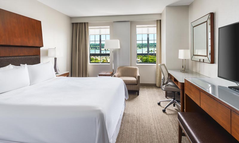 King Bed Harbor View Guest Room. Photo Provided by The Westin Portland Harborview