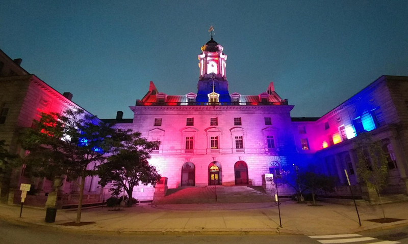 Town Hall at night. Photo Provided by City of Portland