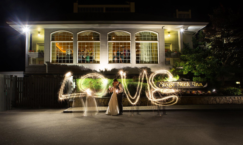 Wedding Couple in Front of Stage Neck Inn. Photo Provided by Focus Photography