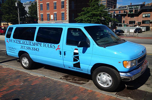 Tour Bus Downtown, Photo Courtesy of: The-Scenic-Route-Maine-Tours