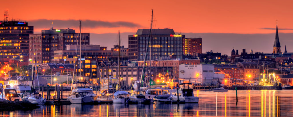 Portland Maine Downtown City Lights at Sunset, Photo Credit: Kim Seng Portland Maine Downtown City Lights at Sunset, Photo Credit: Kim Seng