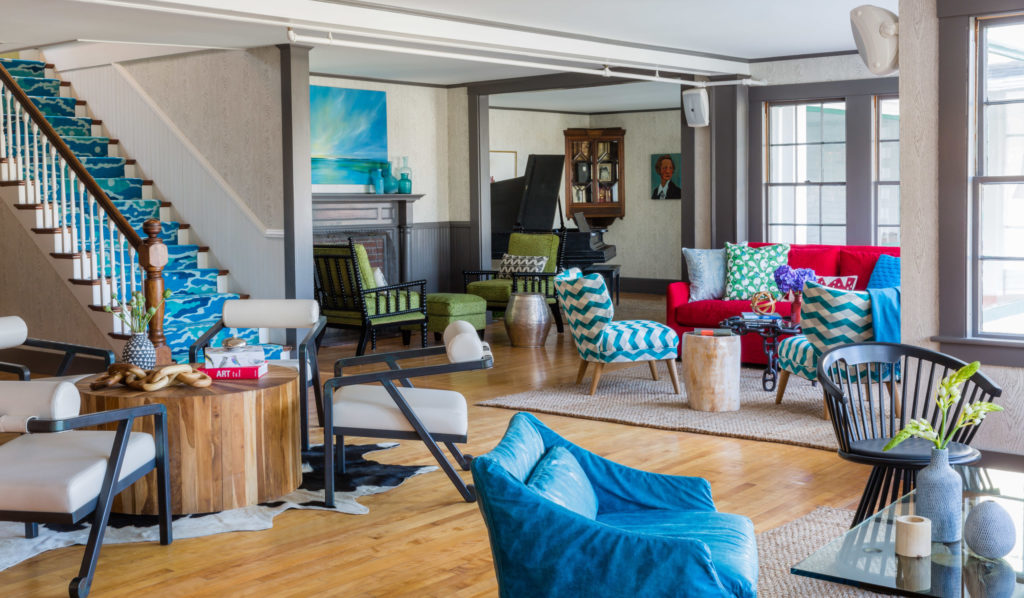 Interior lobby space with multiple seating areas. Photo Credit: Rarebrick Photography