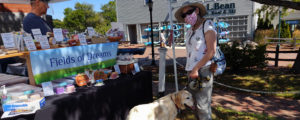 Art Exhibit with Customer and Dog / Makers on Main, Photo Courtesy of Visit Freeport