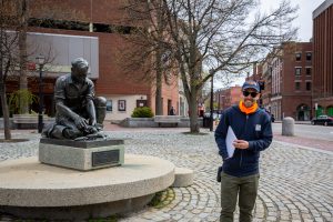 Portland by the Foot Tour at Lobsterman Statue. Photo Credit: Serena Folding Photography