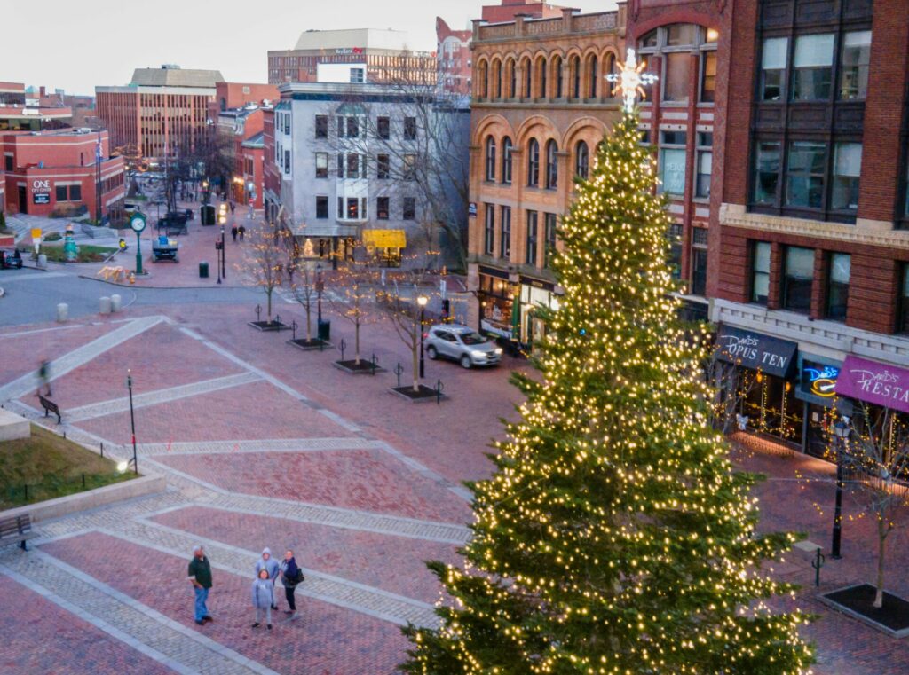Monument Square Christmas Tree, Photo Courtesy of Portland Downtown