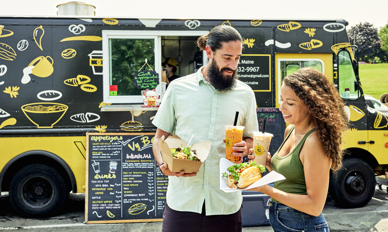 Couple at food truck, Photo credit: Lone Spruce Creative, courtesy of Maine Office of Tourism Couple at food truck, Photo credit: Lone Spruce Creative, courtesy of Maine Office of Tourism