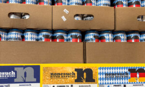 Pallets of Nonesuch beer, Photo Credit: Lauren Peters at Visit Portland