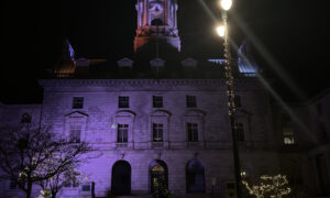 City Hall at night. Photo Credit: Lauren Peters at Visit Portland