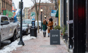 Friends walking in the Old Port; Photo Credit: Lauren Peters at Visit Portland