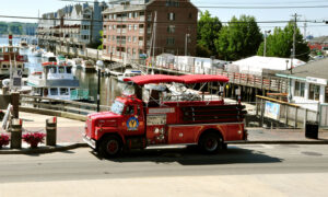 Truck by Long Wharf. Photo Provided by Portland Fire Engine Co. Tours