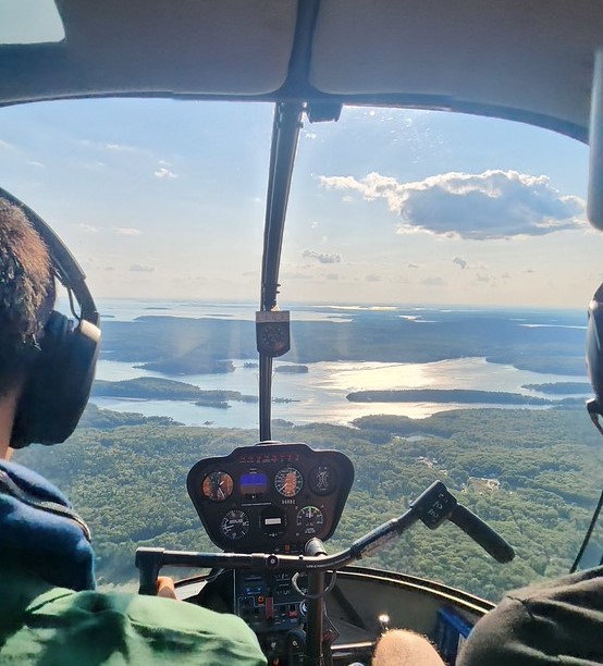Flying over Maine Coast. Photo Credit: Pine Tree Helicopters
