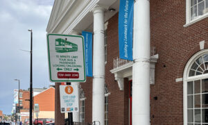 City loop shuttle stop number 8 in front of Portland Museum of Art; Photo Credit: Angie Helton