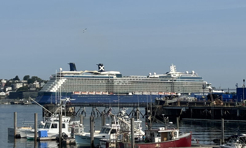 Large cruise ship in Portland Harbor; Photo Credit: Lauren Peters at Visit Portland