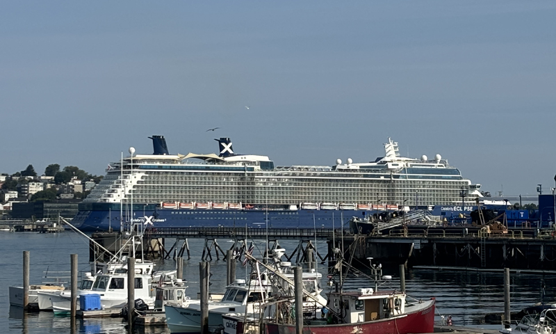 Large cruise ship in Portland Harbor; Photo Credit: Lauren Peters at Visit Portland Large cruise ship in Portland Harbor; Photo Credit: Lauren Peters at Visit Portland
