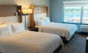 Hotel room overlooking Casco Bay; Photo Credit: Digital Edge