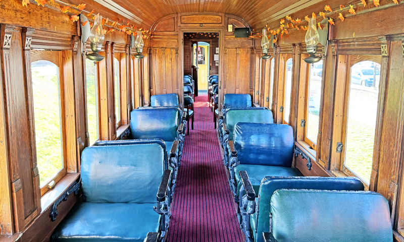 Interior of Maine Narrow Gauge train; Photo Credit: Maine Narrow Gauge