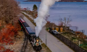 Maine Narrow Gauge train at sunset; Photo Credit: Patrick Sullivan