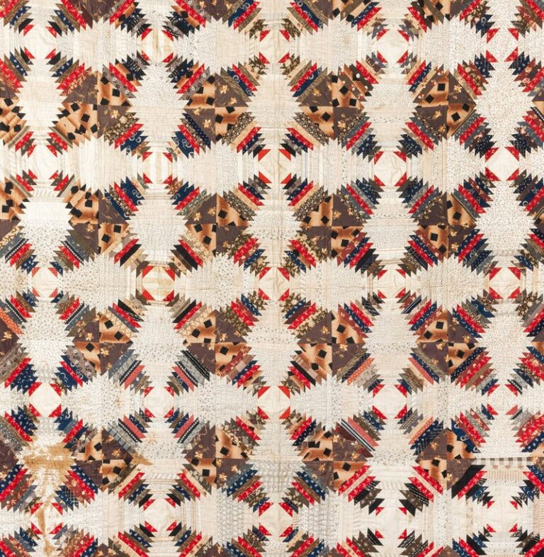 Stitches: Quilt Handwork - Photo Credit: Log Cabin quilt with Windmill Blade design, Vienna, circa 1870 (detail). Collections of Maine Historical Society MaineMemory.Net #6393