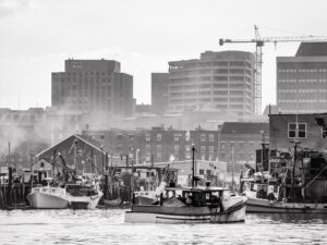 Lapsed Time - Photo Credit: Fishing boats with banks near Widgery and Union Wharfs in Portland, September 1987; photo by David Etnier Lapsed Time - Photo Credit: Fishing boats with banks near Widgery and Union Wharfs in Portland, September 1987; photo by David Etnier